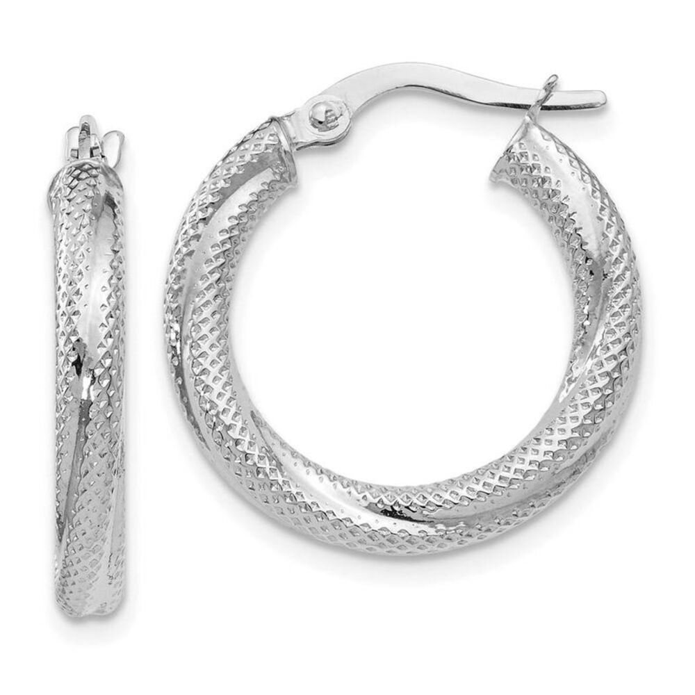 3mm Twisted Textured Round Hoops in 10k White Gold, 20mm (3/4 Inch)